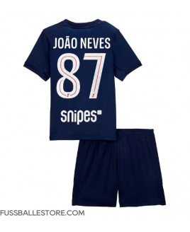 Günstige Paris Saint-Germain Joao Neves #87 Heimtrikotsatz Kinder 2025-26 Kurzarm (+ Kurze Hosen)